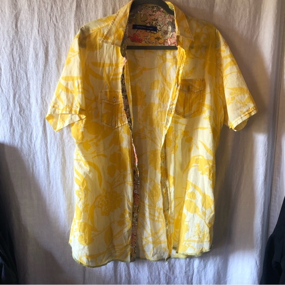 Georg Roth Los Angeles yellow Hawaiian pattern decorative floral accent short XL - Picture 1 of 10